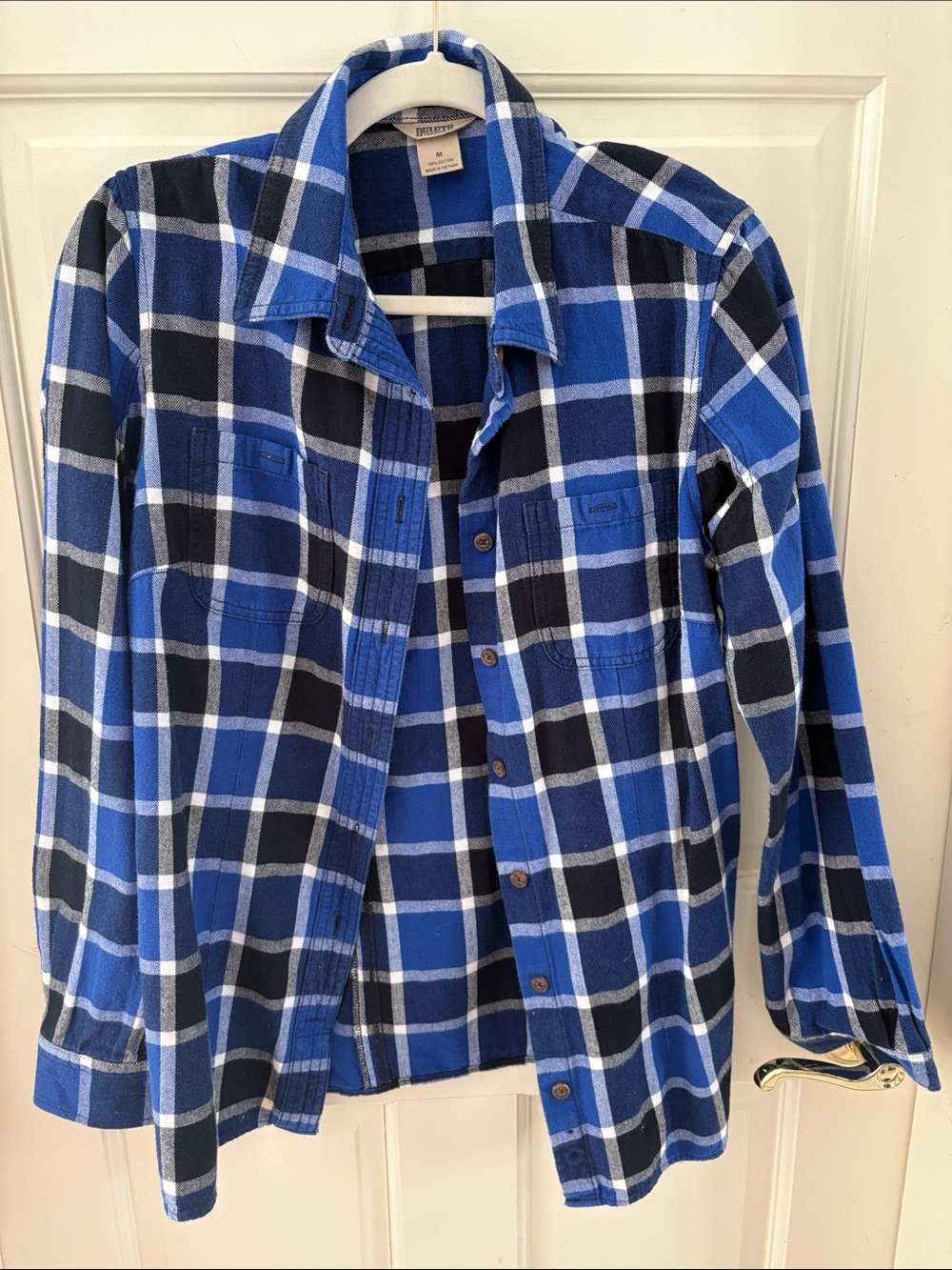 Duluth Trading Co Blue and Black Plaid Button-Down Shirt